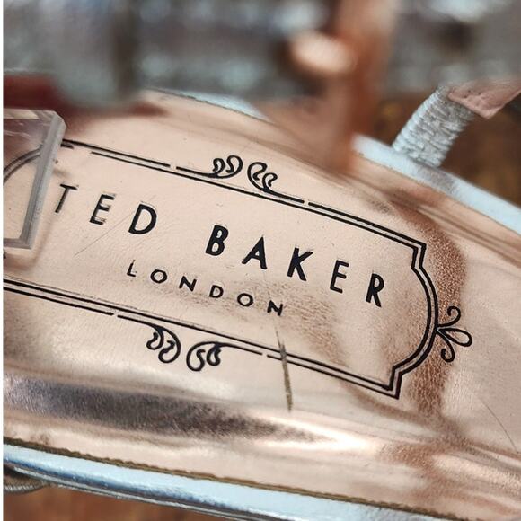 Womens Ted Baker Silver Bow Rose Gold Trim Heels Size 40 9.5 - Picture 8 of 11
